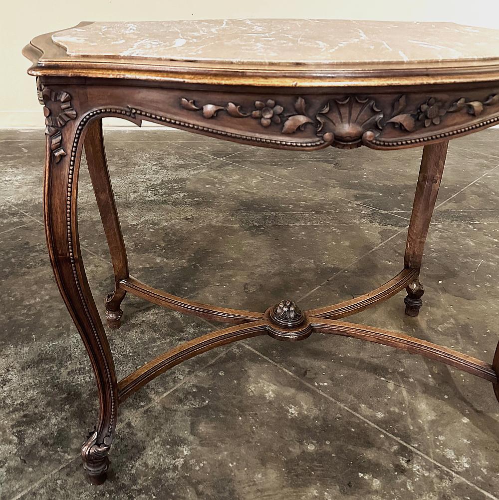 19th Century French Louis XV Walnut Marble Top End Table, Center Table For Sale 9
