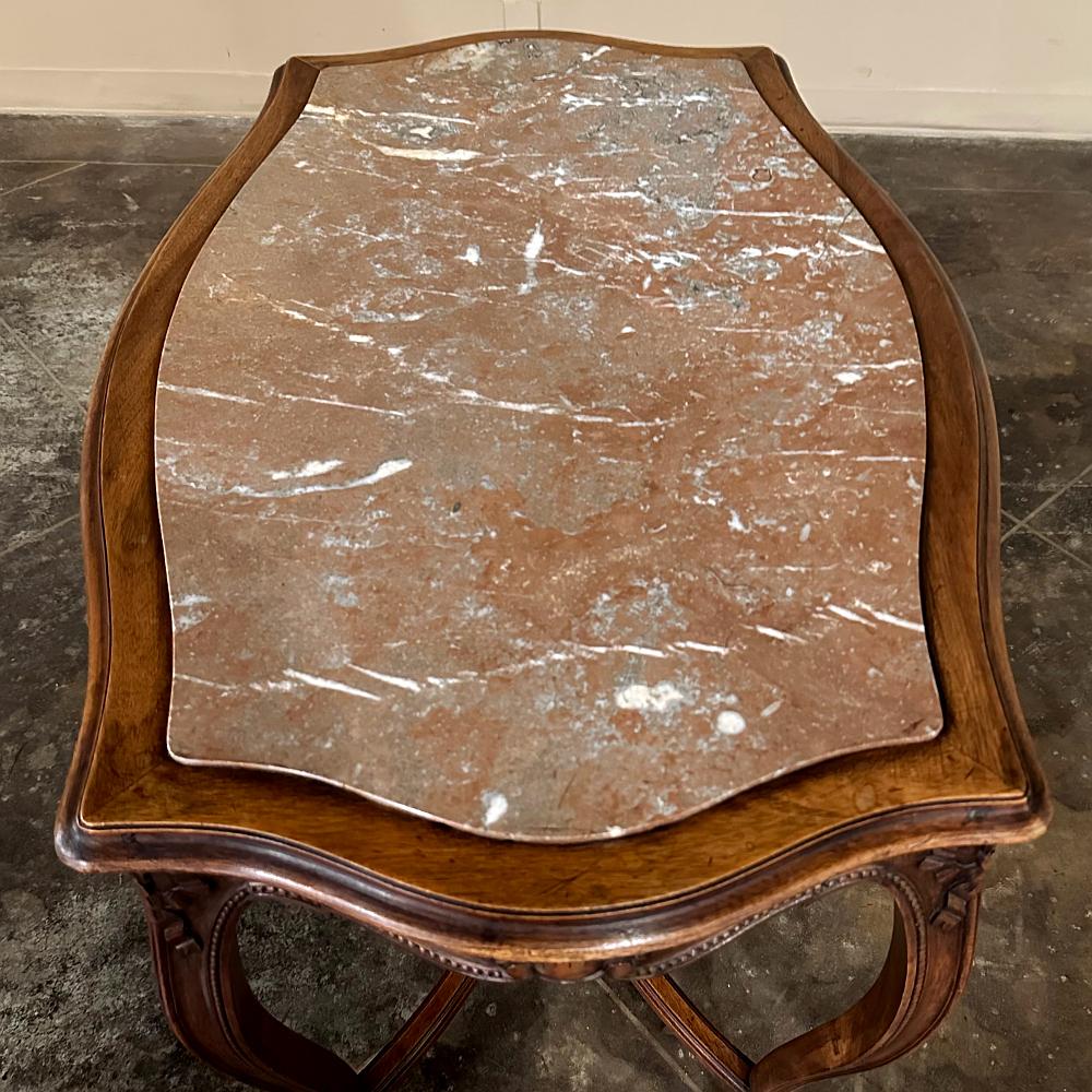 19th Century French Louis XV Walnut Marble Top End Table, Center Table For Sale 2
