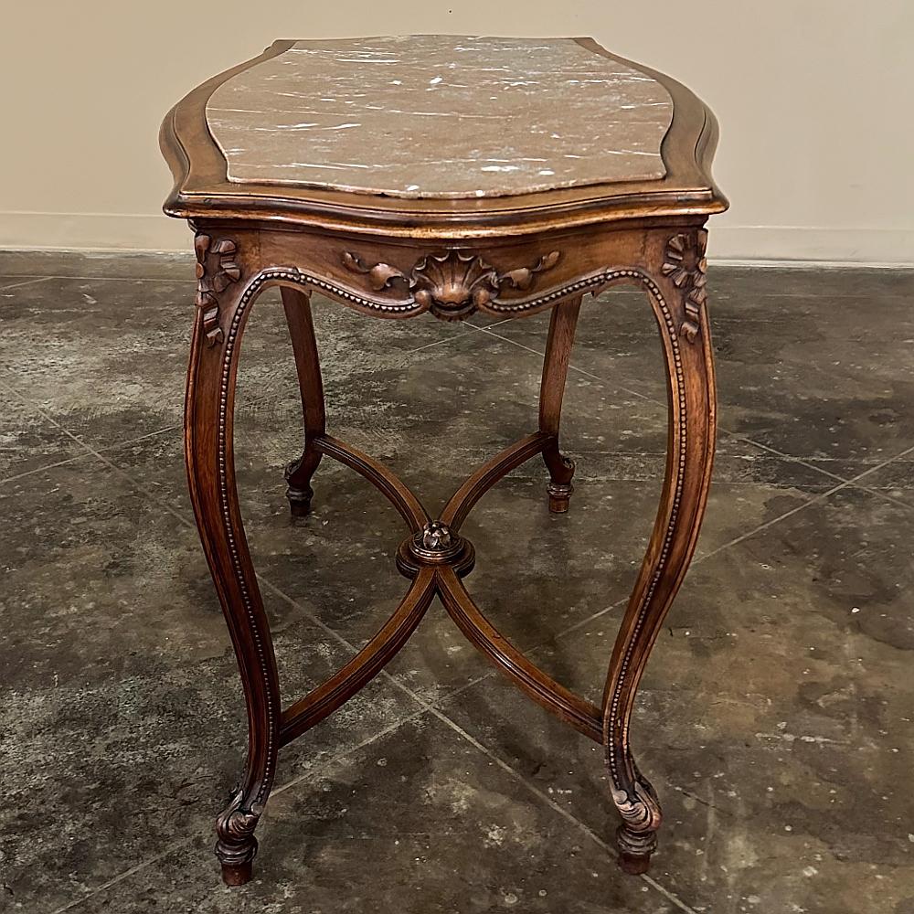 19th Century French Louis XV Walnut Marble Top End Table, Center Table For Sale 3