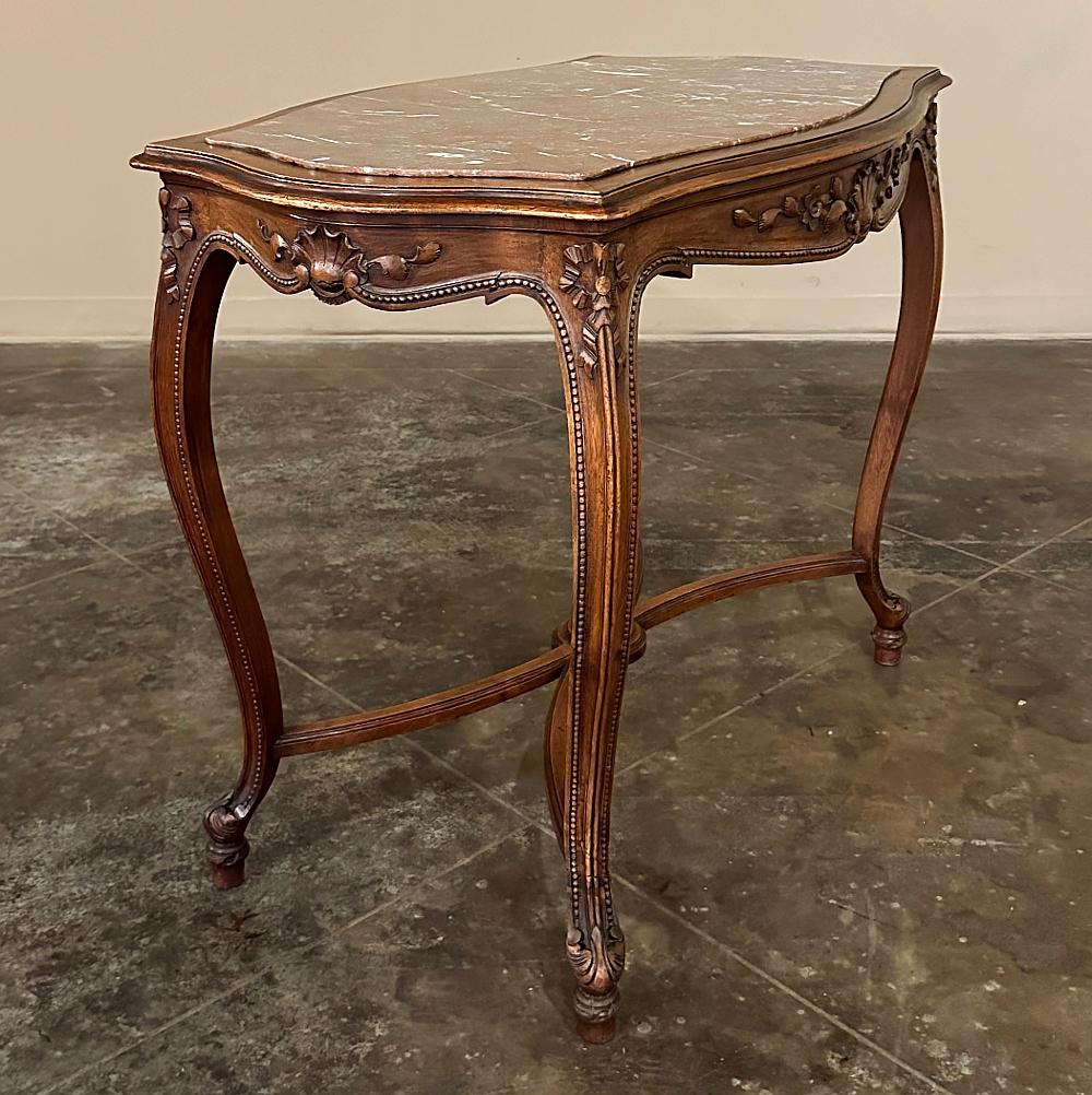 19th Century French Louis XV Walnut Marble Top End Table, Center Table For Sale 4