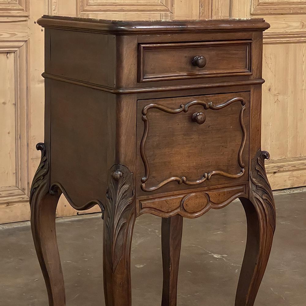 19th Century French Louis XV Walnut Marble Top Nightstand For Sale 5