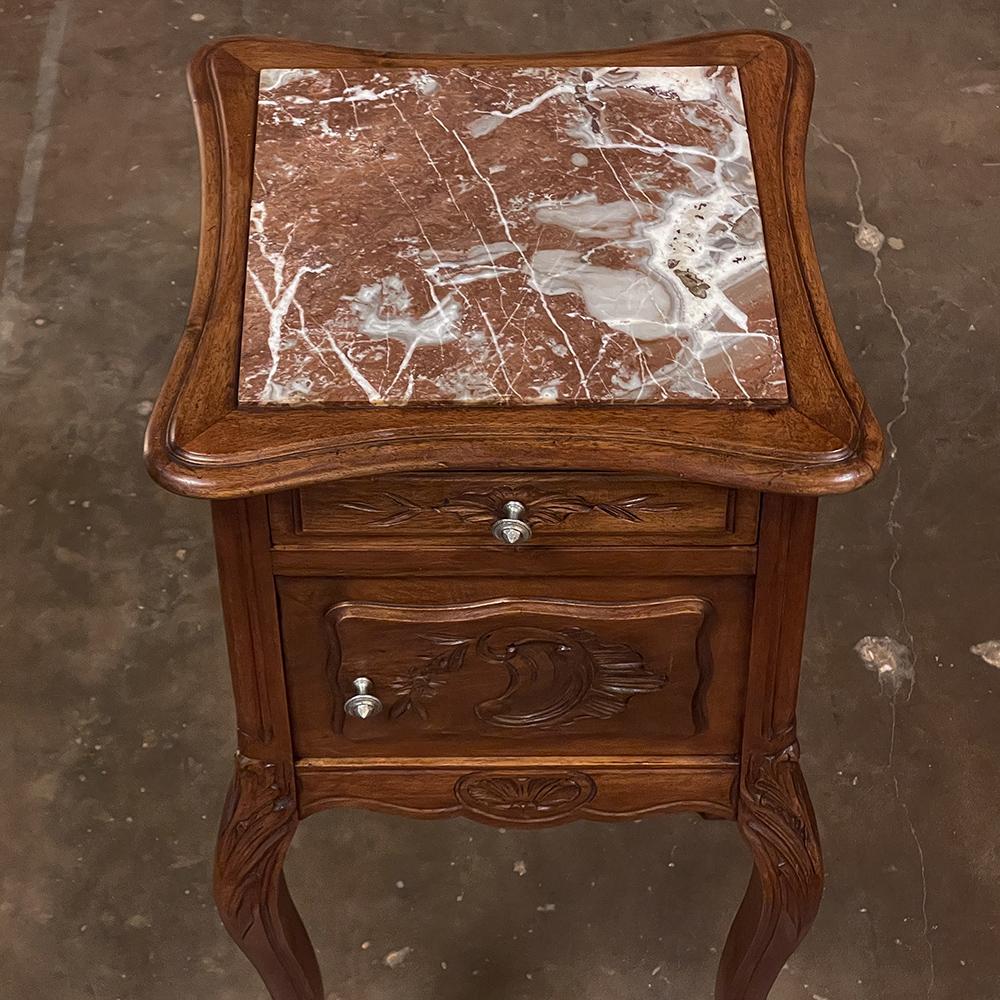 19th Century French Louis XV Walnut Marble Top Nightstand For Sale 4