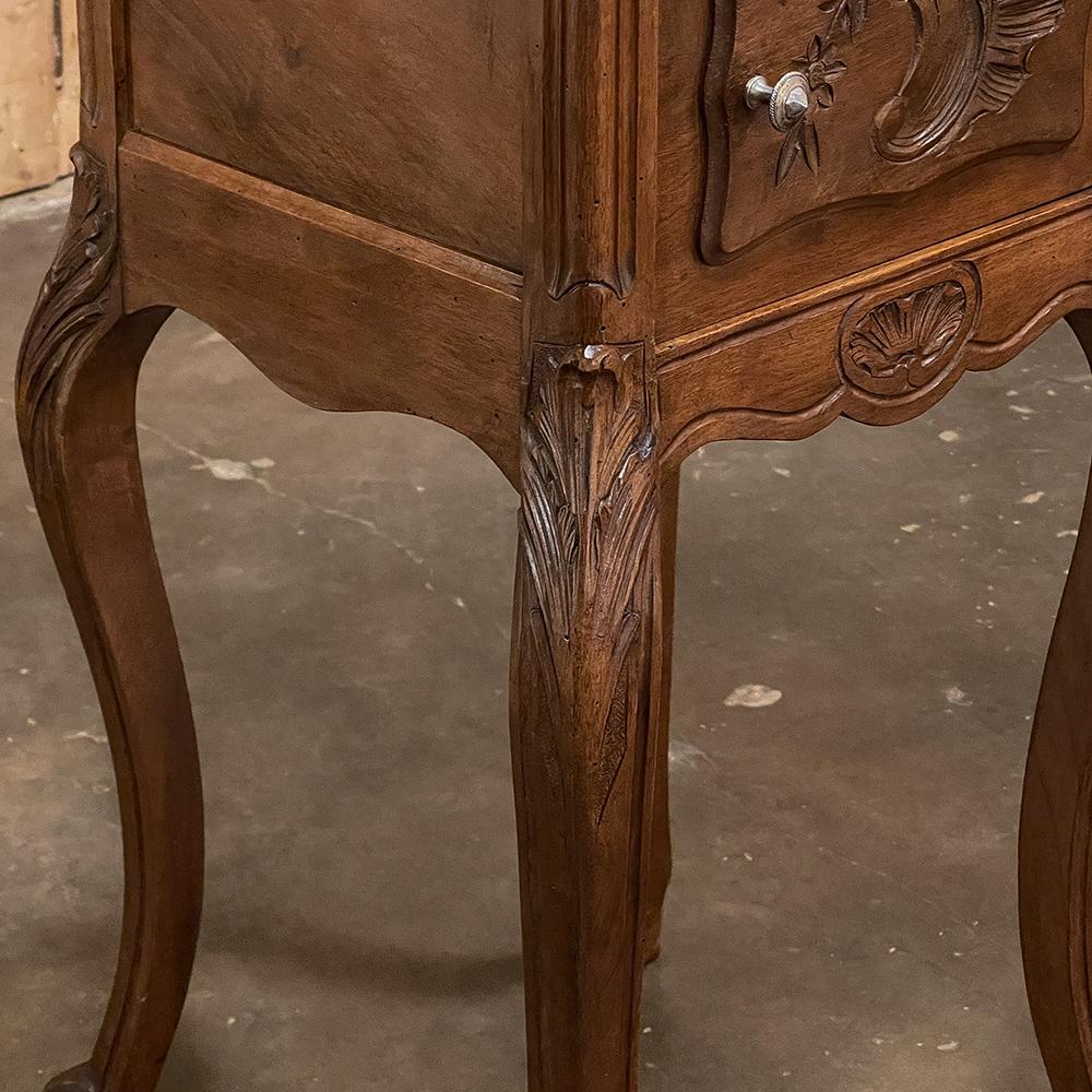 19th Century French Louis XV Walnut Marble Top Nightstand For Sale 6