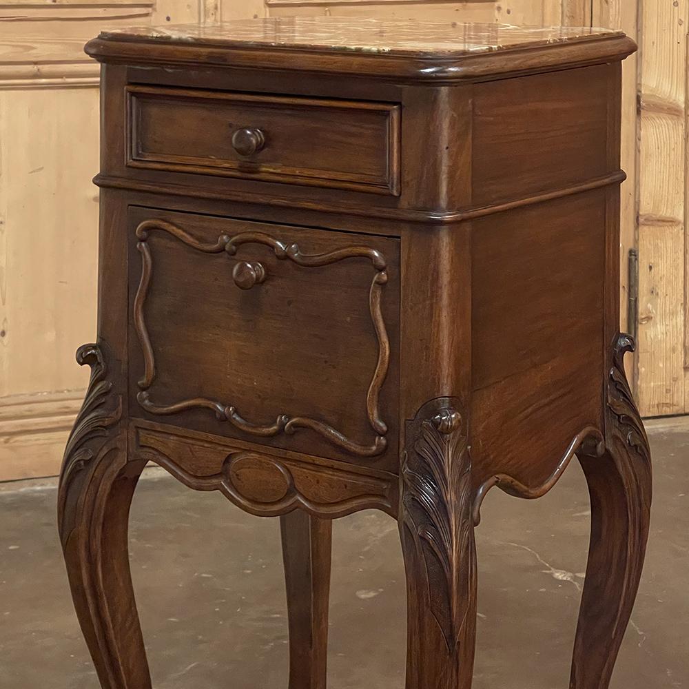 19th Century French Louis XV Walnut Marble Top Nightstand For Sale 8