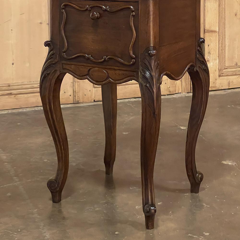 19th Century French Louis XV Walnut Marble Top Nightstand For Sale 9