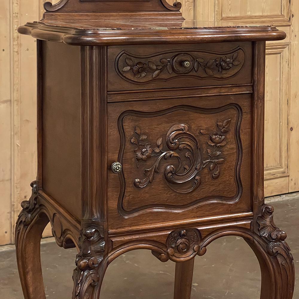 19th Century French Louis XV Walnut Marble Top Nightstand For Sale 9
