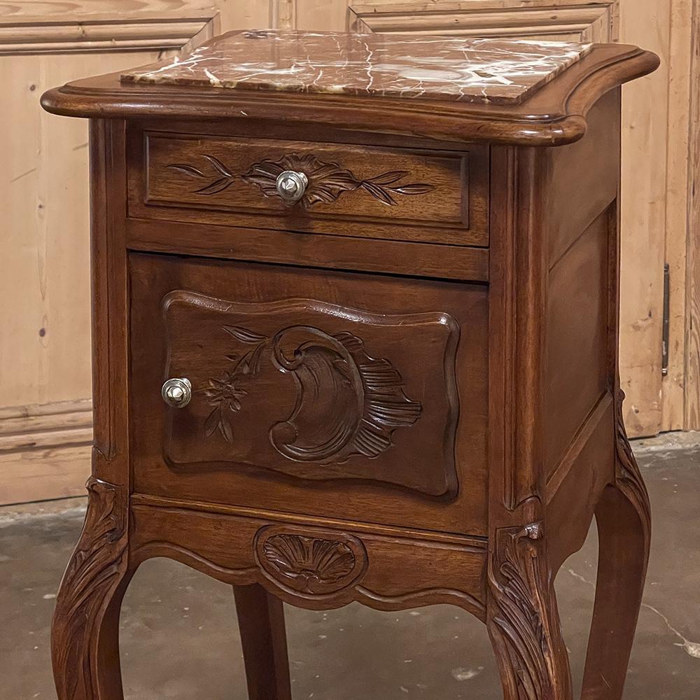 19th Century French Louis XV Walnut Marble Top Nightstand For Sale 8
