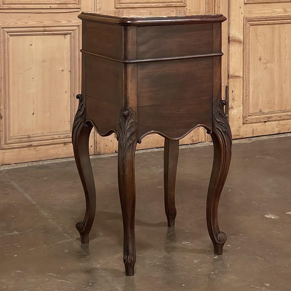 19th Century French Louis XV Walnut Marble Top Nightstand For Sale 10