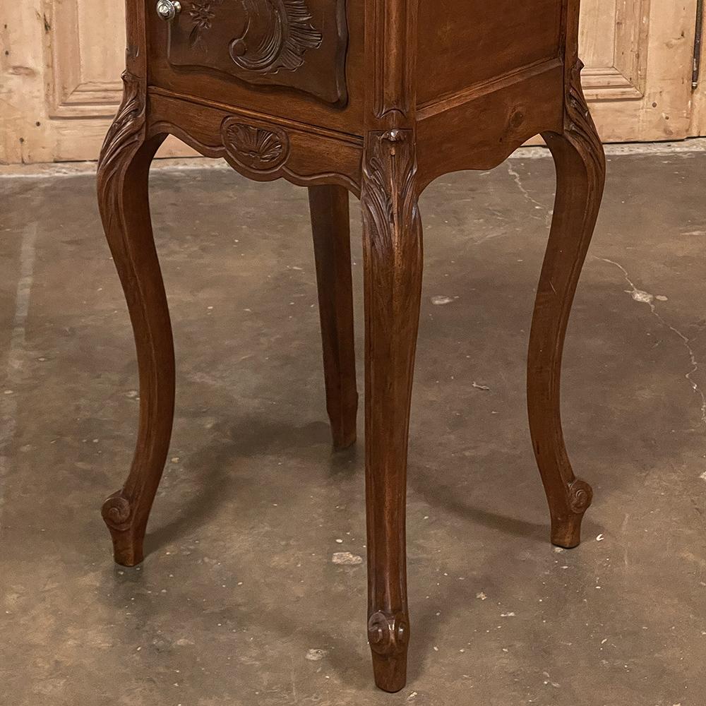 19th Century French Louis XV Walnut Marble Top Nightstand For Sale 9