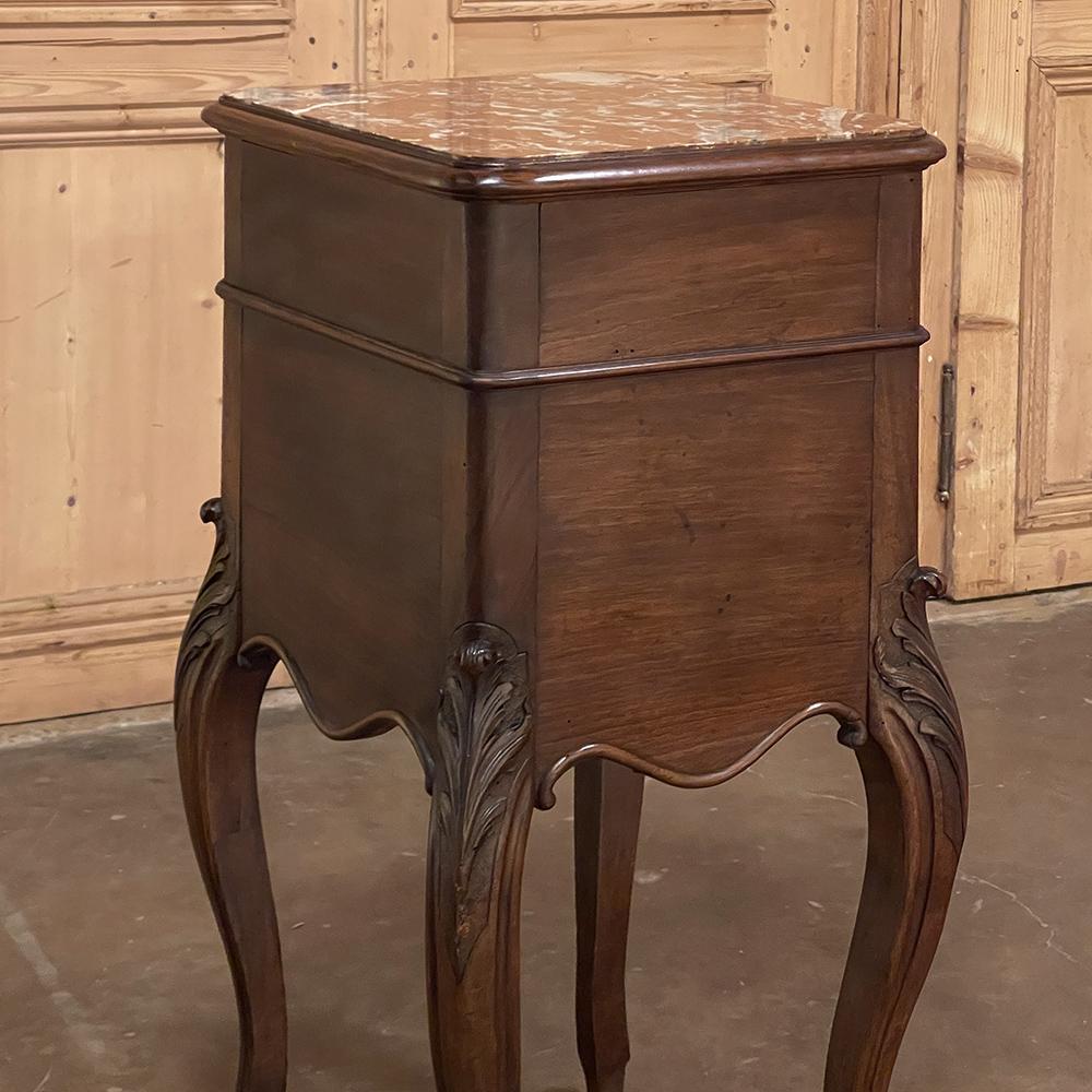 19th Century French Louis XV Walnut Marble Top Nightstand For Sale 11