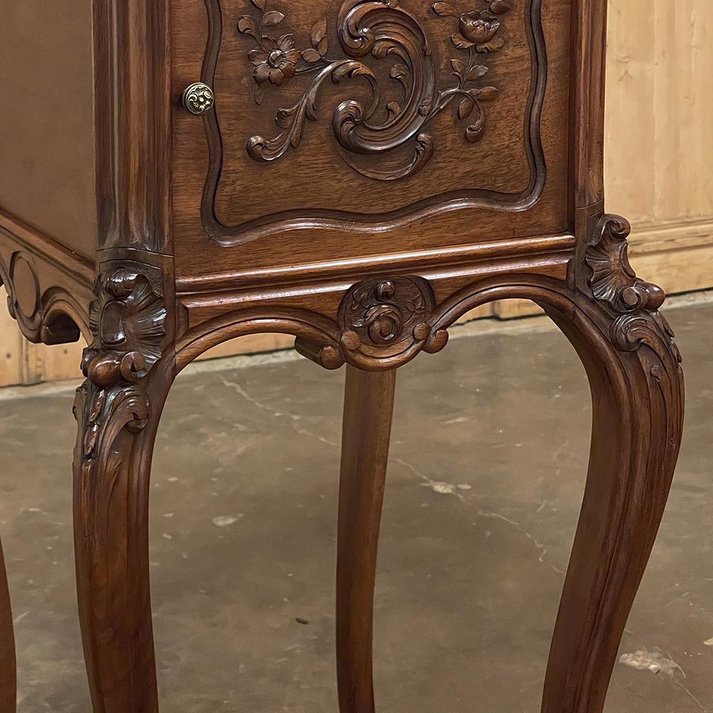 19th Century French Louis XV Walnut Marble Top Nightstand For Sale 11