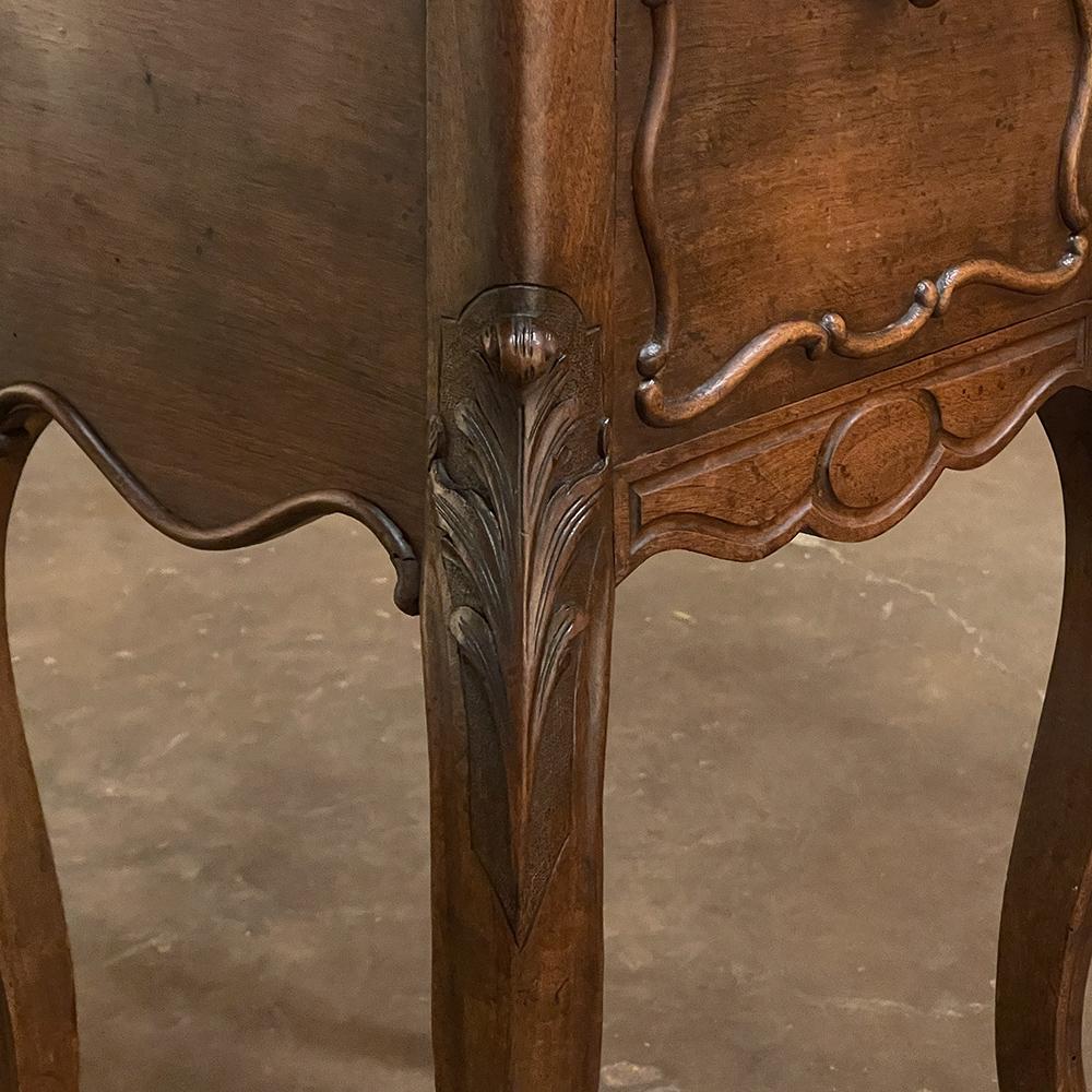 19th Century French Louis XV Walnut Marble Top Nightstand For Sale 12