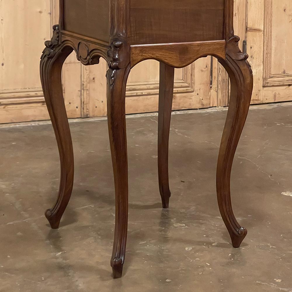 19th Century French Louis XV Walnut Marble Top Nightstand For Sale 15