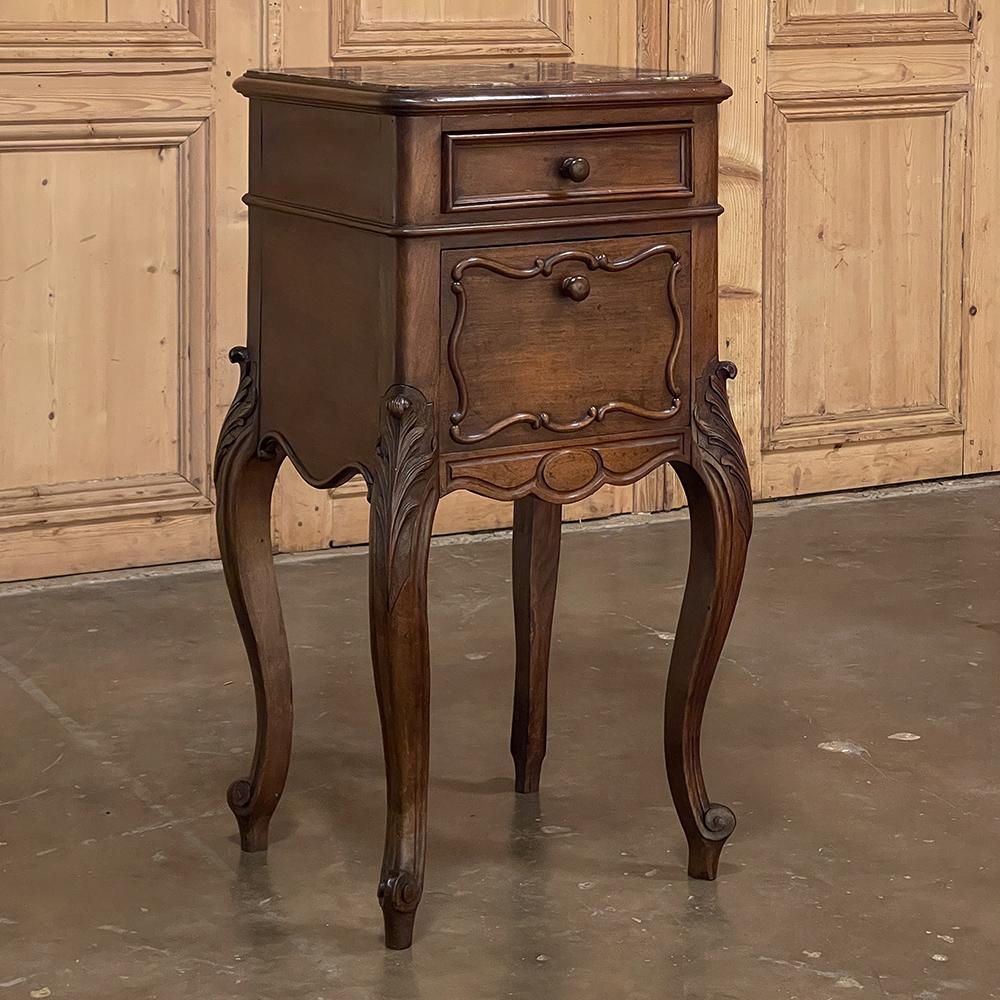 Hand-Crafted 19th Century French Louis XV Walnut Marble Top Nightstand For Sale