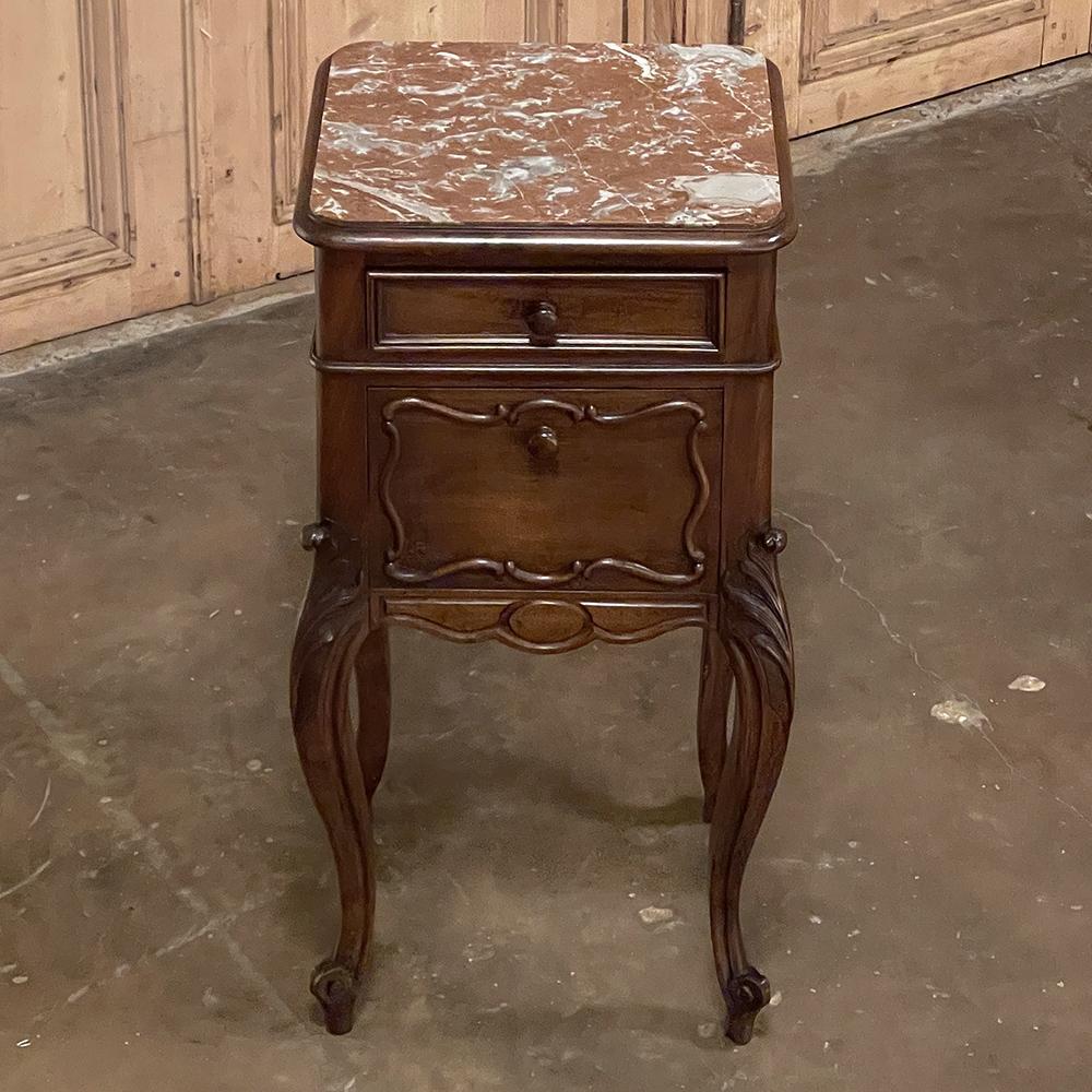 Late 19th Century 19th Century French Louis XV Walnut Marble Top Nightstand For Sale