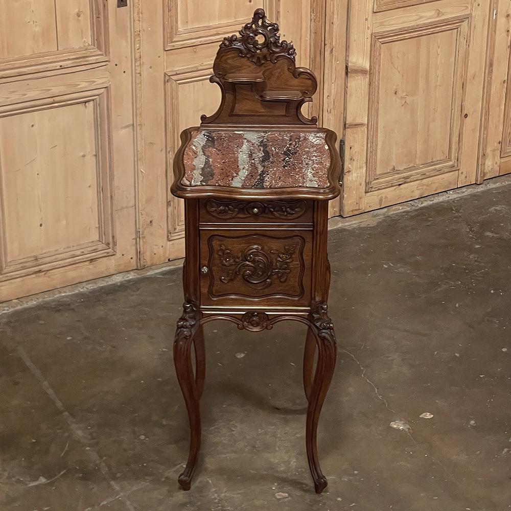 Late 19th Century 19th Century French Louis XV Walnut Marble Top Nightstand For Sale