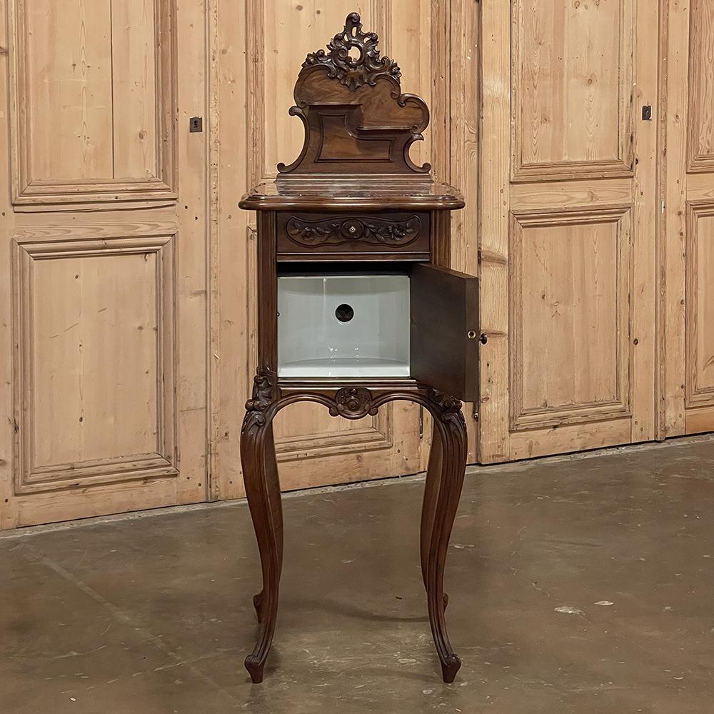 19th Century French Louis XV Walnut Marble Top Nightstand For Sale 1