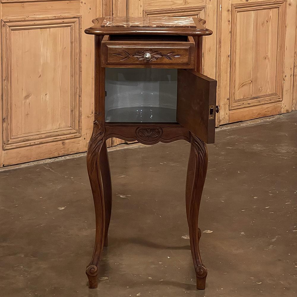 19th Century French Louis XV Walnut Marble Top Nightstand For Sale 1
