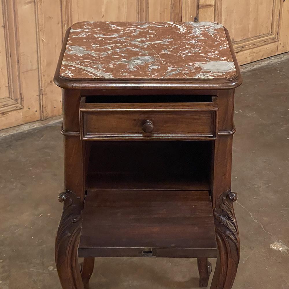 19th Century French Louis XV Walnut Marble Top Nightstand For Sale 3