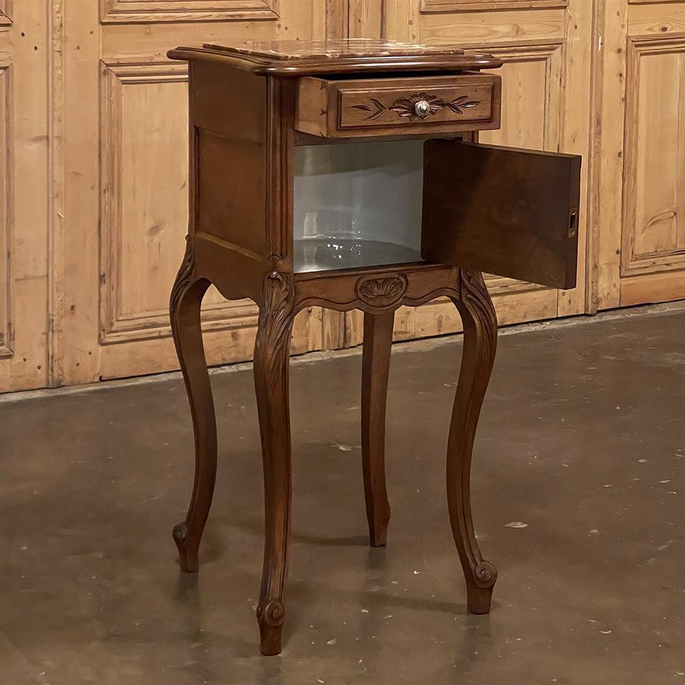 19th Century French Louis XV Walnut Marble Top Nightstand For Sale 2