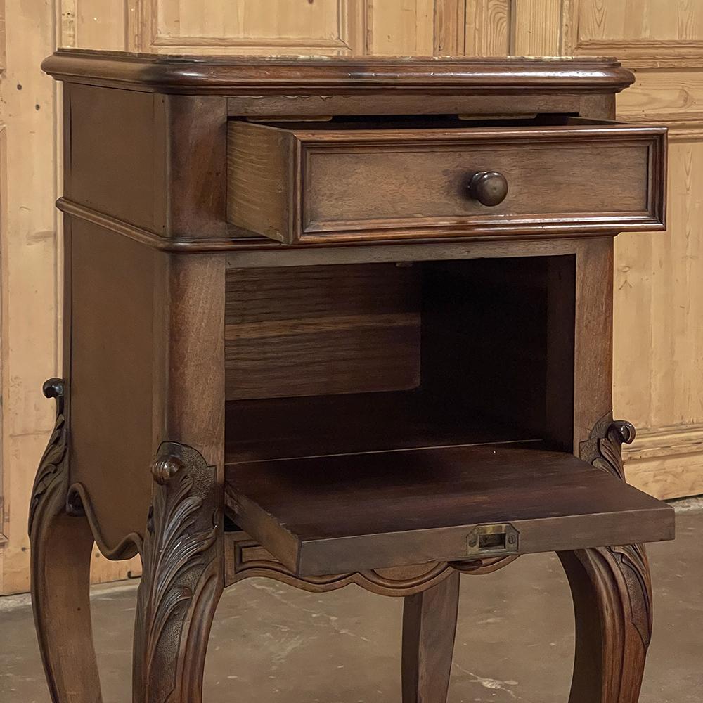 19th Century French Louis XV Walnut Marble Top Nightstand For Sale 4