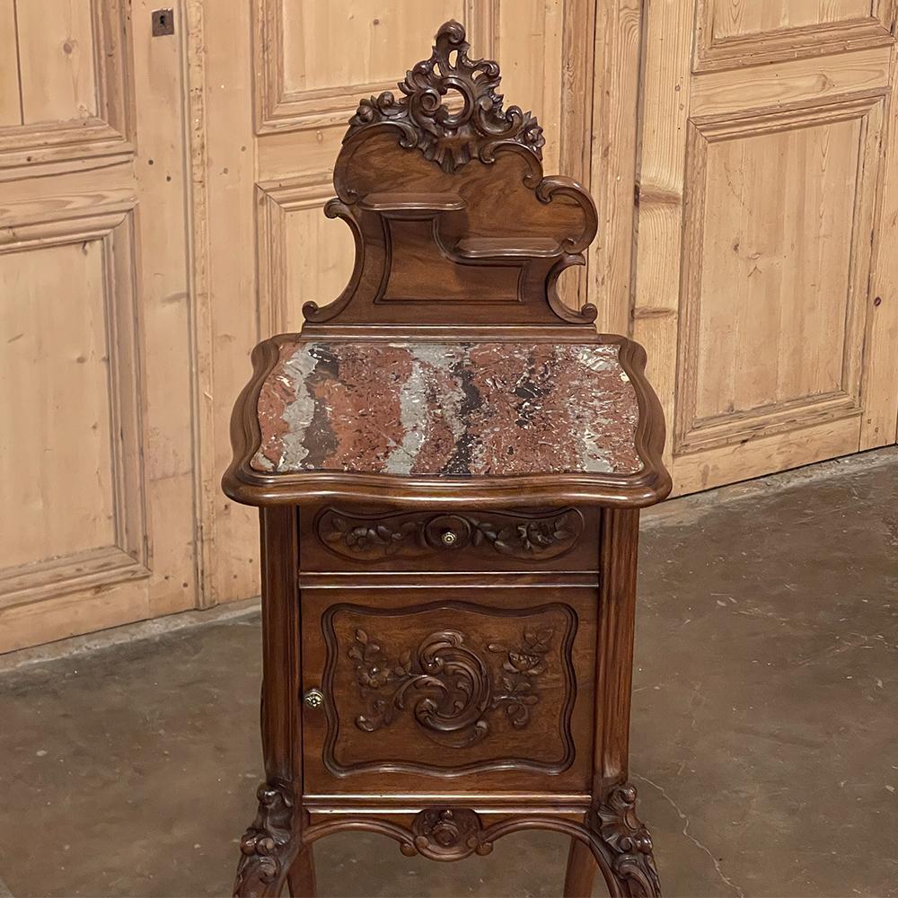 19th Century French Louis XV Walnut Marble Top Nightstand For Sale 4