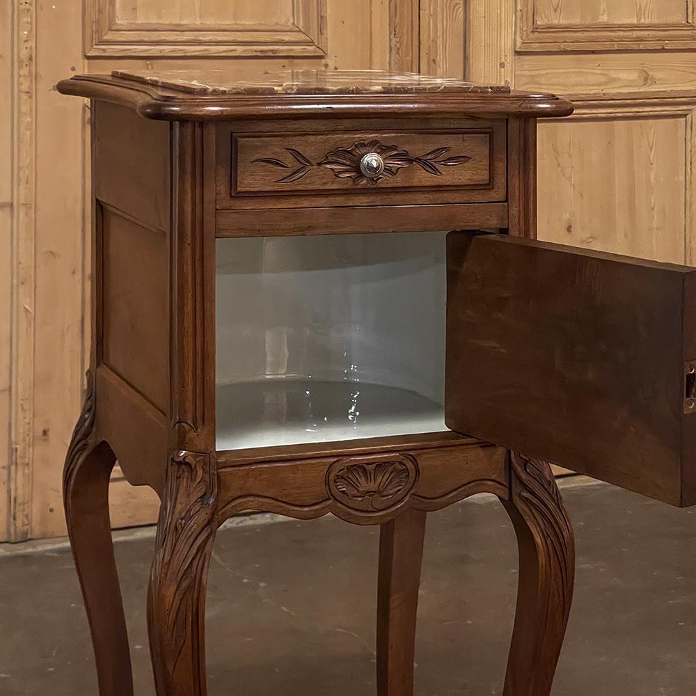 19th Century French Louis XV Walnut Marble Top Nightstand For Sale 3