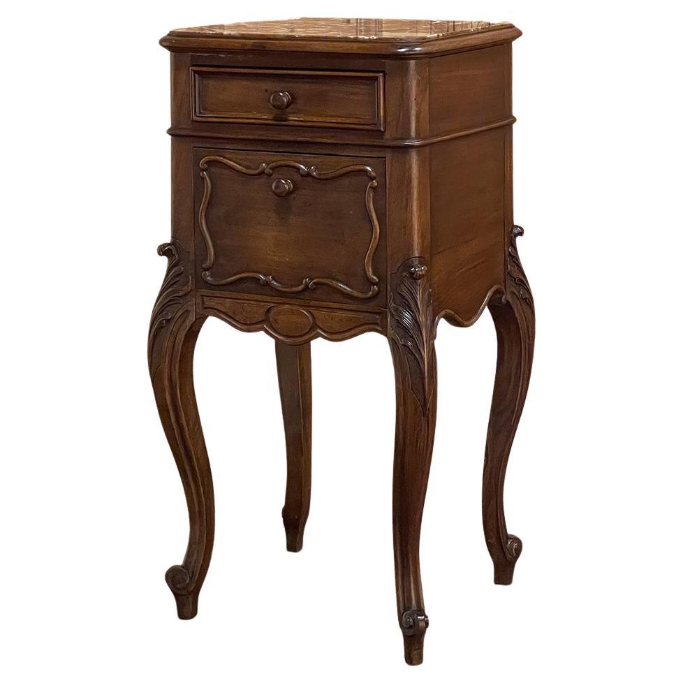 19th Century French Louis XV Walnut Marble Top Nightstand For Sale
