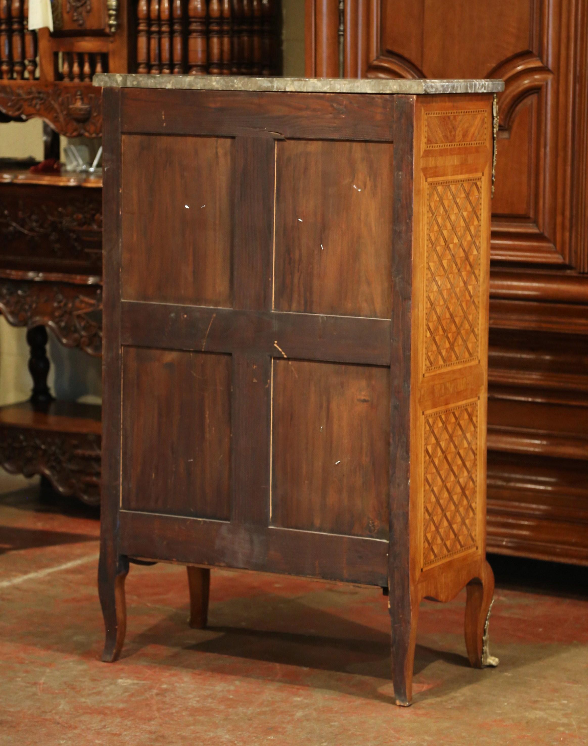 19th Century French Louis XV Walnut Marquetry Secretary Chest with Marble Top 9