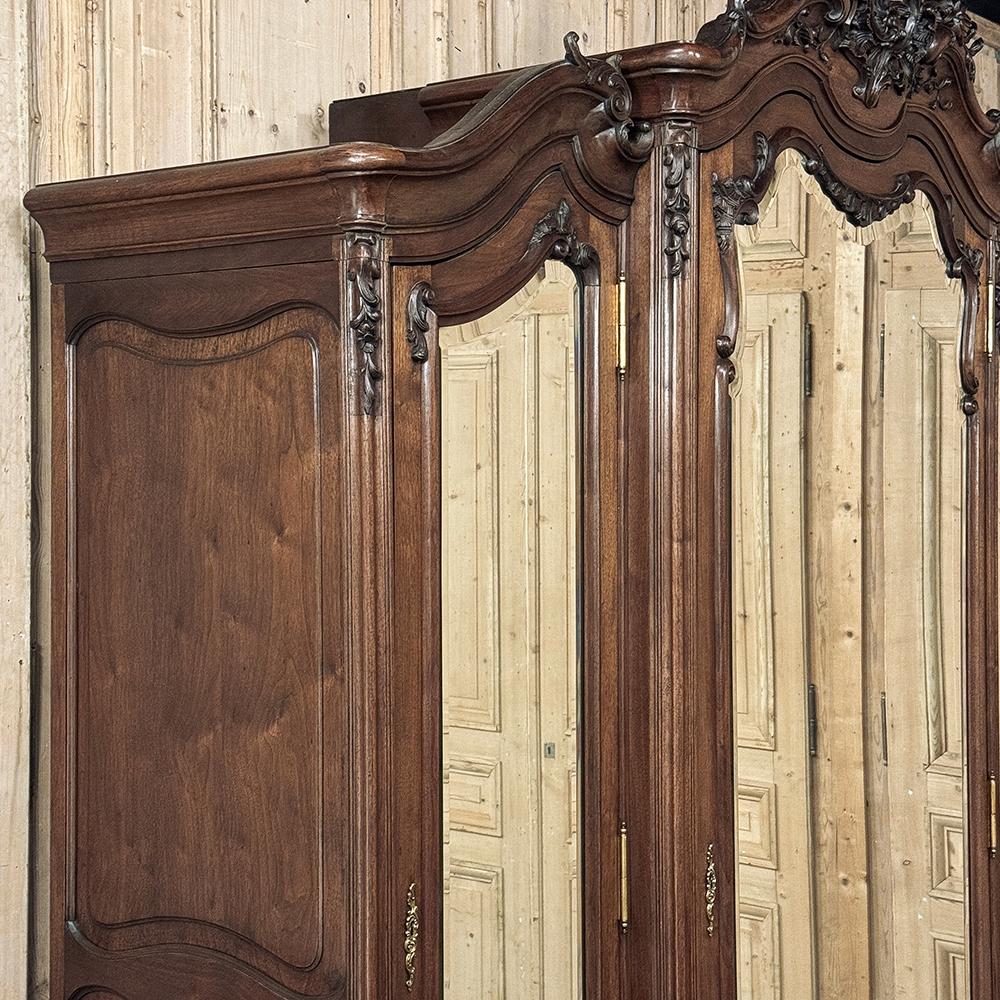 19th Century French Louis XV Walnut Triple Armoire For Sale 9