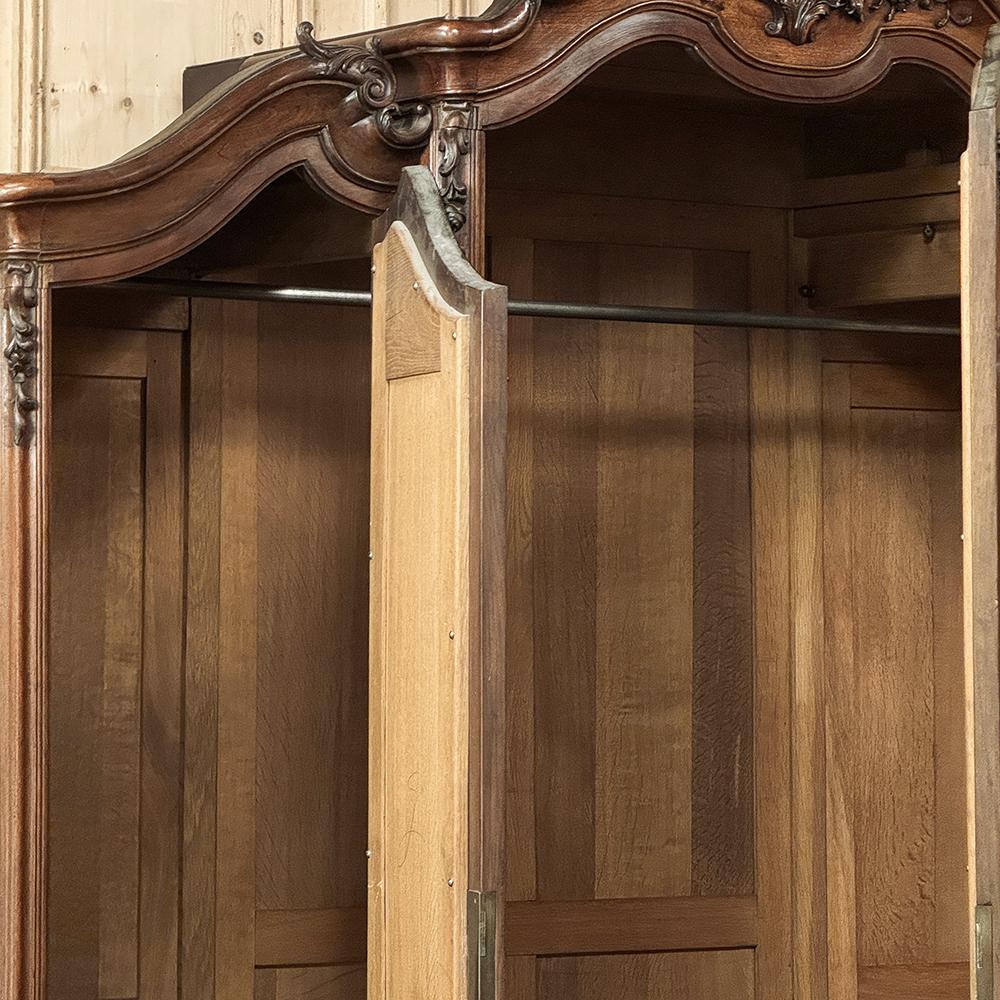 Brass 19th Century French Louis XV Walnut Triple Armoire