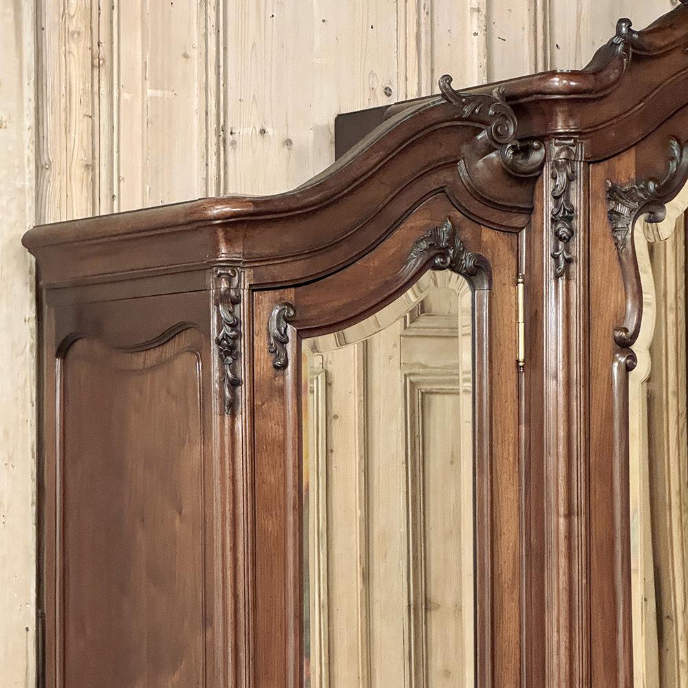 19th Century French Louis XV Walnut Triple Armoire 4