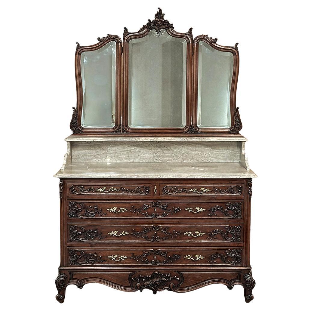 19th Century French Louis XV Walnut Washstand ~ Dresser For Sale