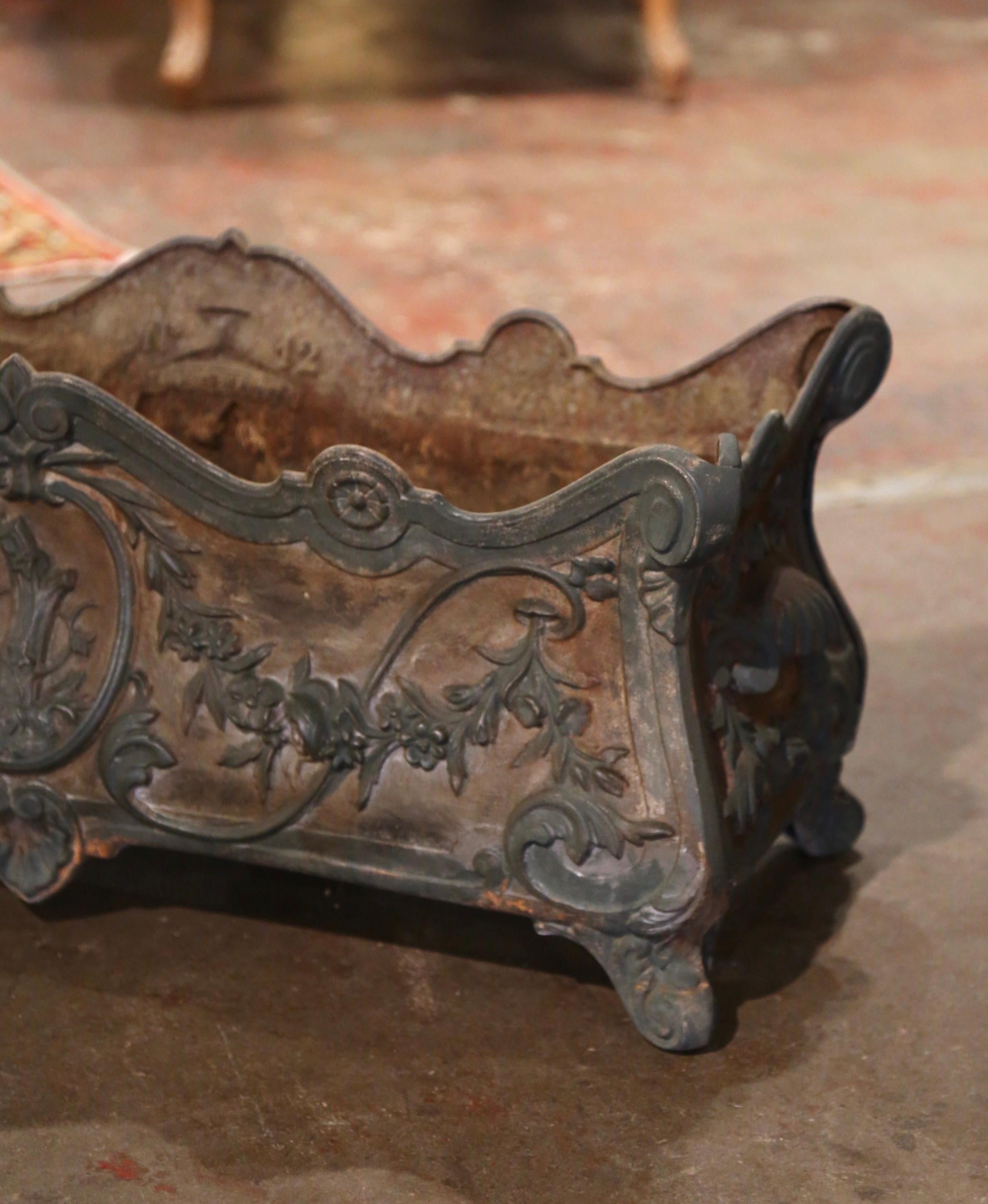 Hand-Crafted 19th Century French Louis XV Weathered Iron Outdoor Planter Box Jardiniere