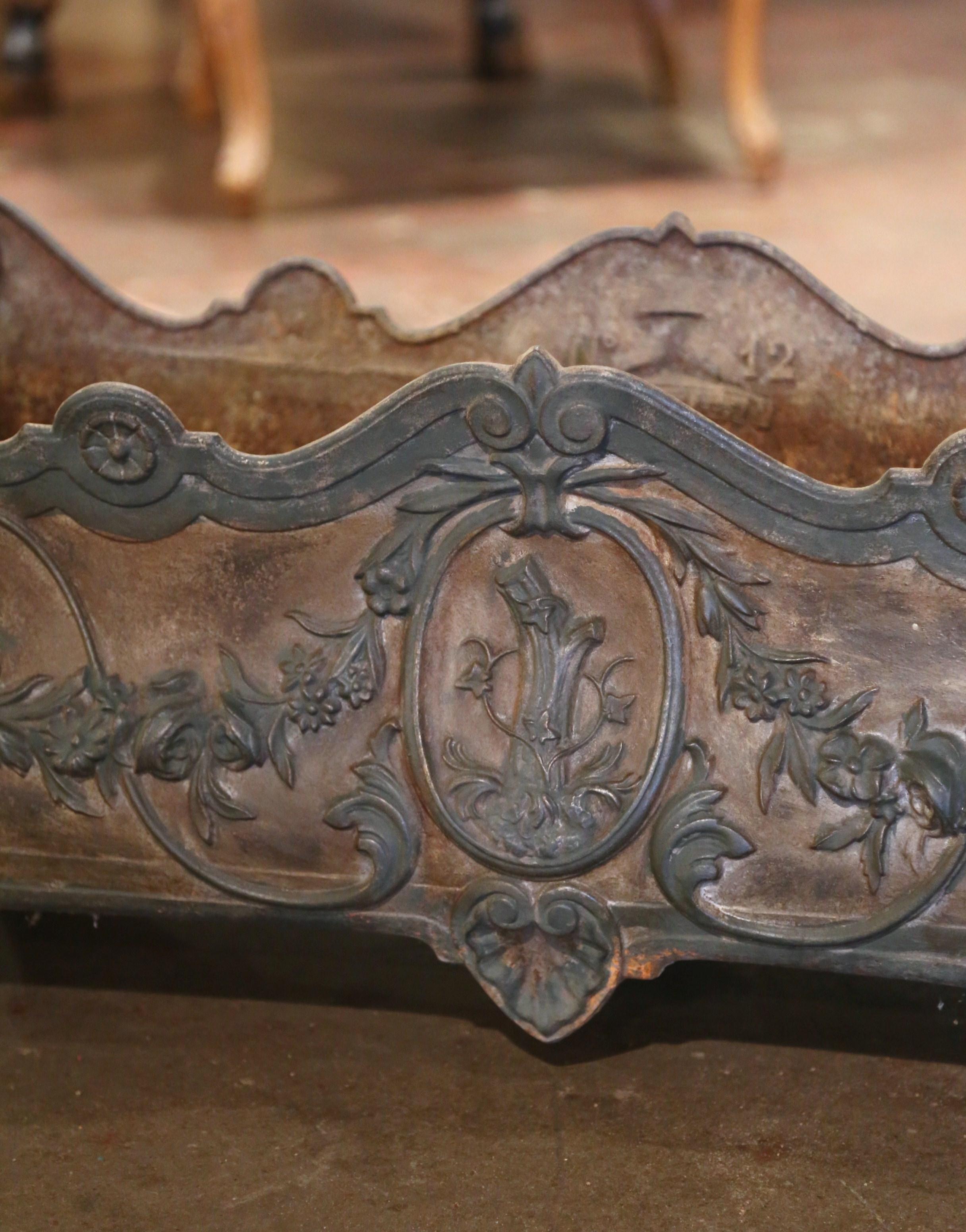 19th Century French Louis XV Weathered Iron Outdoor Planter Box Jardiniere In Excellent Condition In Dallas, TX