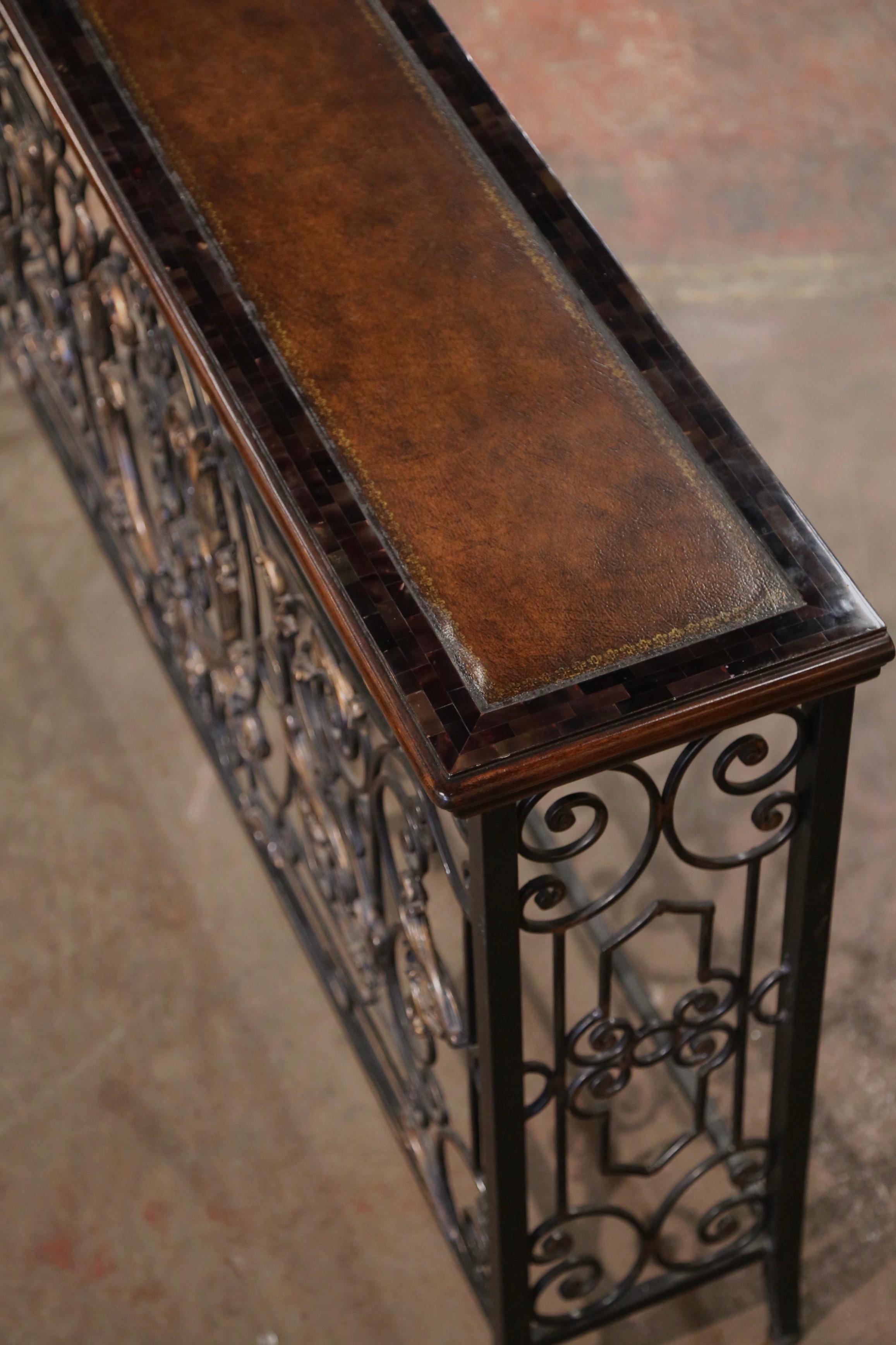 19th Century French Louis XV Wood and Leather Top Wrought Iron Console Table 4