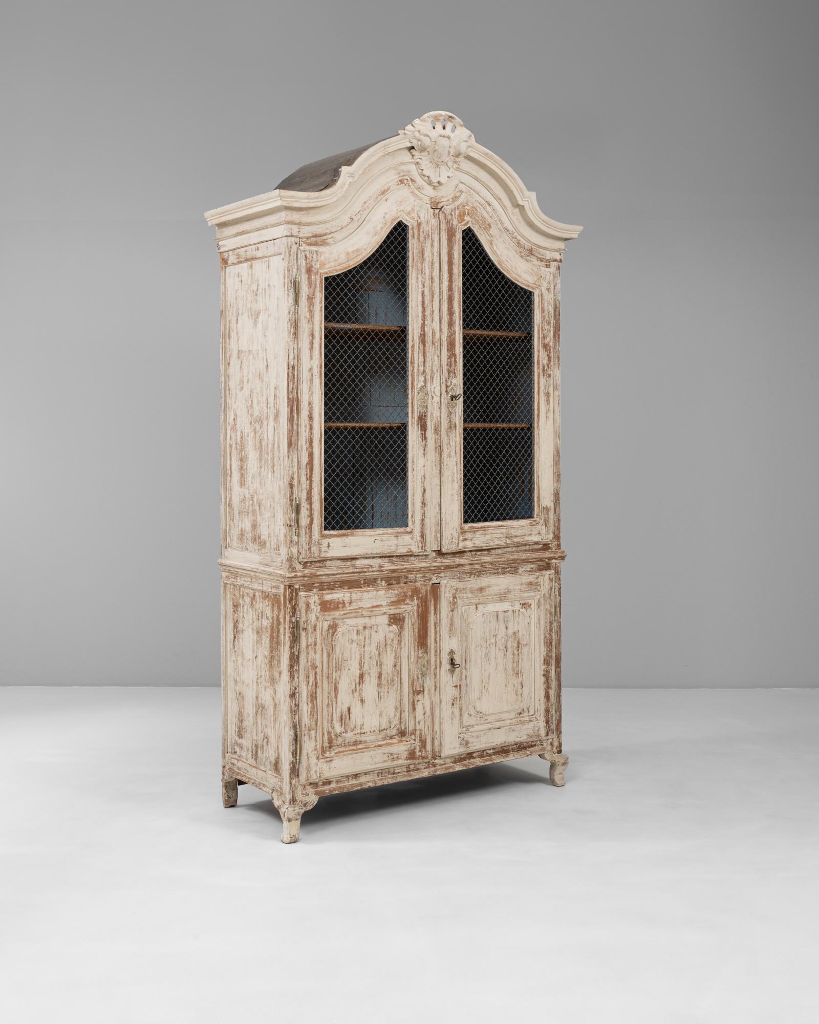 Metal 19th Century French Louis XV Wood Patinated Cabinet with Wire Doors For Sale