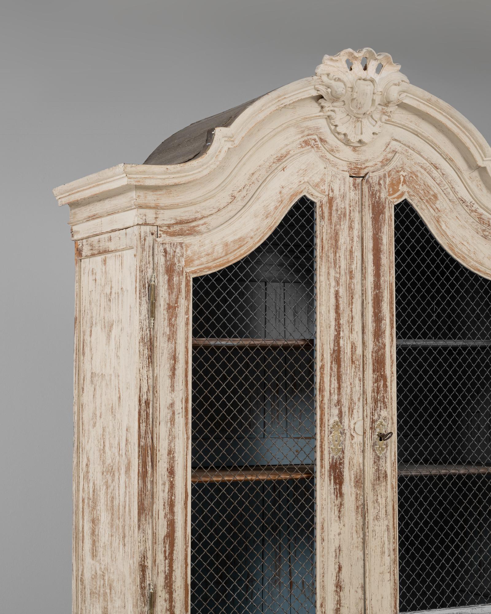 19th Century French Louis XV Wood Patinated Cabinet with Wire Doors For Sale 4