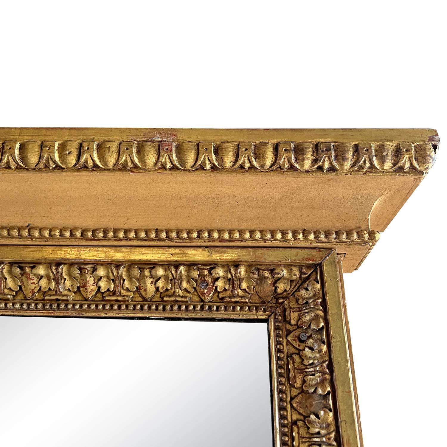 19th Century French Louis XVI Antique Gilted Pinewood Trumeau Glass Mirror For Sale 1