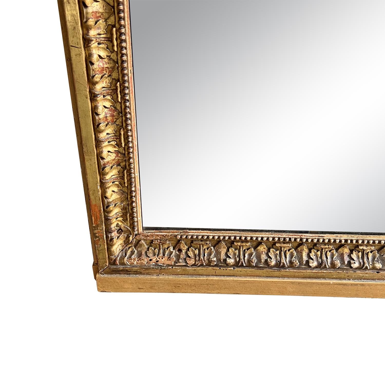 19th Century French Louis XVI Antique Gilted Pinewood Trumeau Glass Mirror For Sale 2