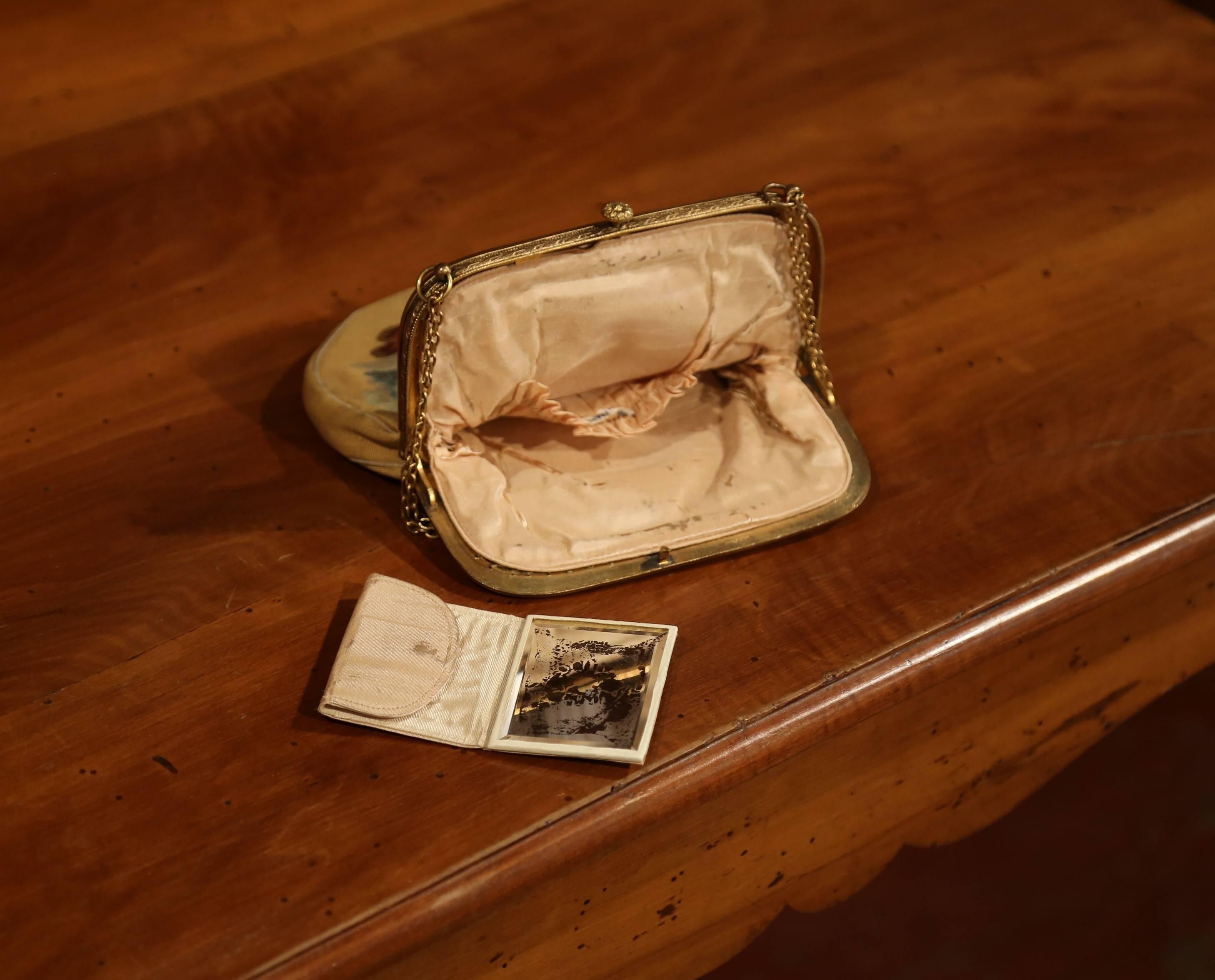 19th Century French Louis XVI Aubusson Ladies Purse with Brass Strap and Lock 4