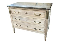 19th Century French Louis XVI Bleached Mahogany Secretaire / Commode With Marble
