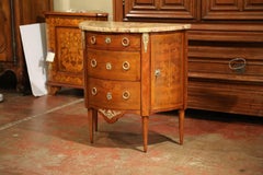 19th Century French Louis XVI Bombe Demilune Marquetry Commode with Marble Top