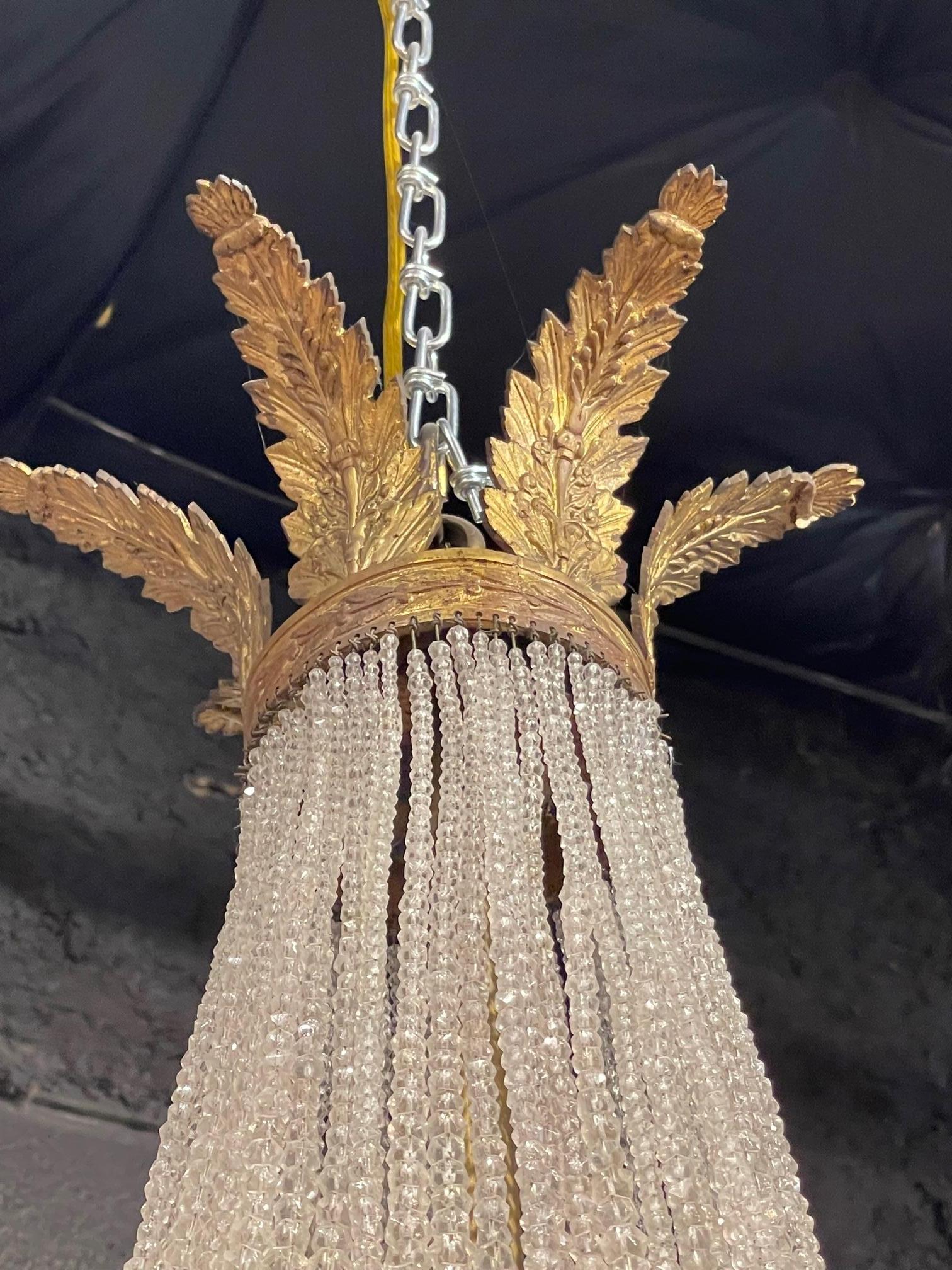 19th Century French Louis XVI Bronze and Crystal 6 Light Basket Chandelier For Sale 1