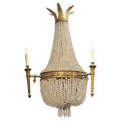 19th Century French Louis XVI Bronze and Crystal 6 Light Basket Chandelier