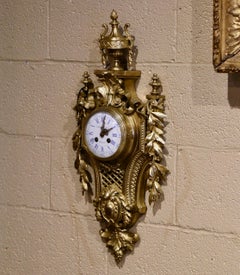 19th Century French Louis XVI Bronze Dore Cartel Wall Clock Signed Charpentier
