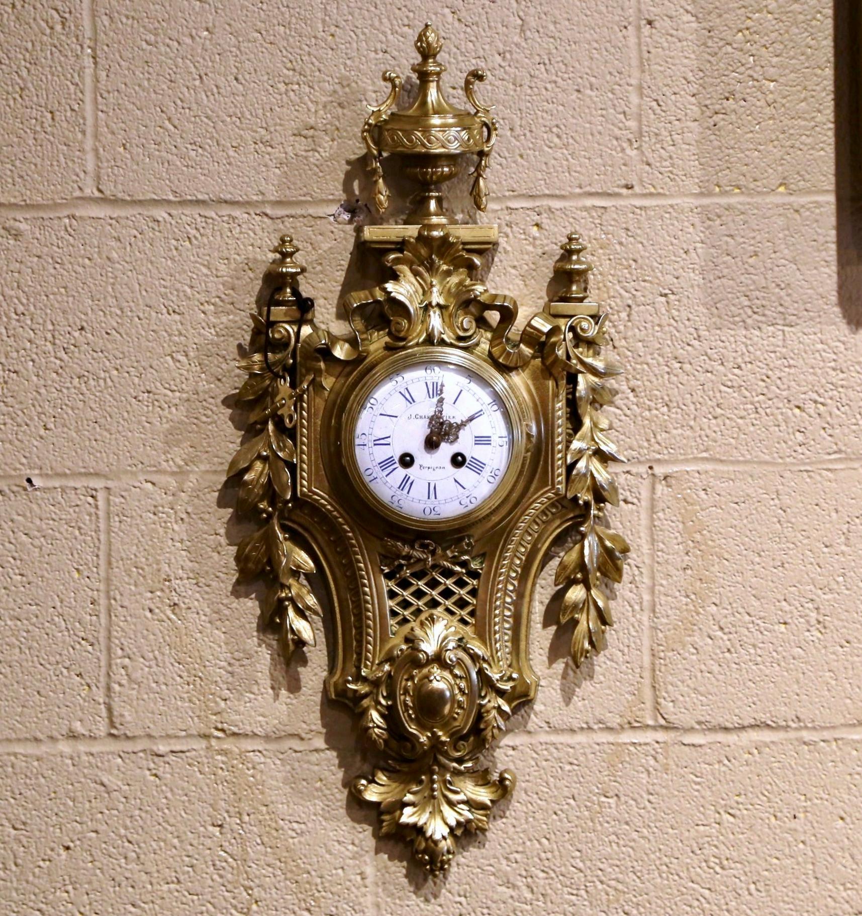 Gilt 19th Century French Louis XVI Bronze Dore Cartel Wall Clock Signed Charpentier