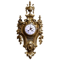 19th Century French Louis XVI Bronze Dore Cartel Wall Clock Signed Charpentier