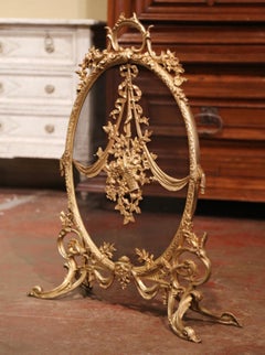 19th Century, French, Louis XVI Bronze Doré Fireplace Screen with Floral Motif