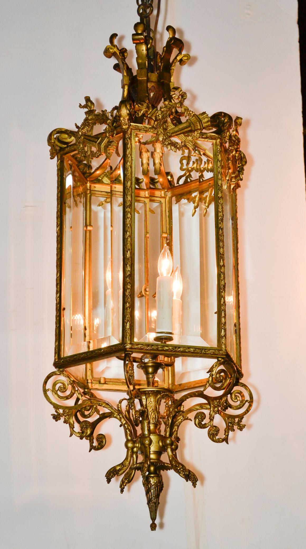 Gilt 19th Century French Louis XVI Bronze Lantern
